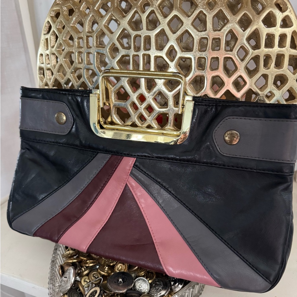 ALDO genuine leather Chic Black and Pink Clutch with Gold Accents